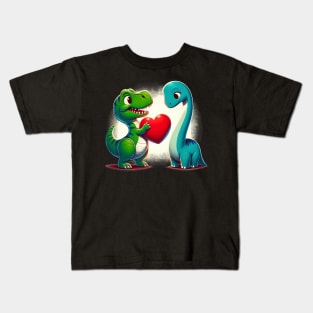 Valentines Day Tee For Kids Boys Girls Dinosaurs Heart Kids T-Shirt